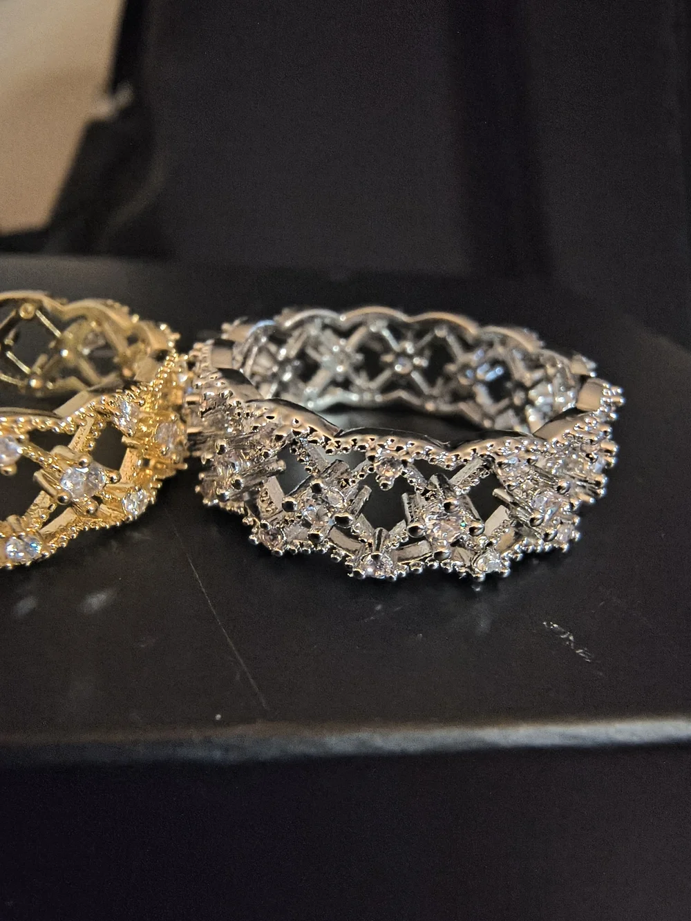 Elegant Lattice CZ Band Ring - Gold and Silver